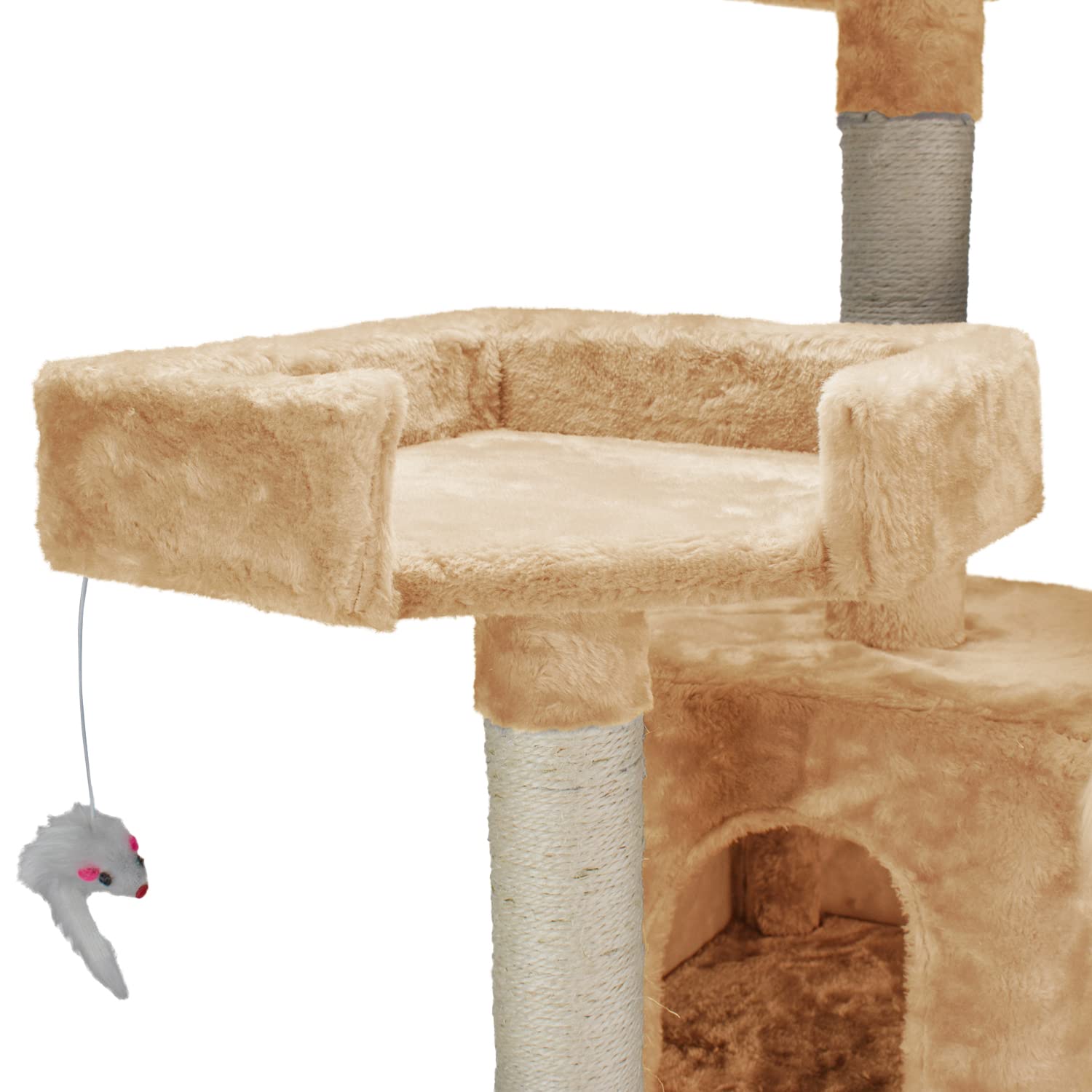 AQPET Tiragraffi XXL 170cm per Gatti con Cuccia, Albero Gioco Multifunzionale e Parco Giochi Completo, colore Beige