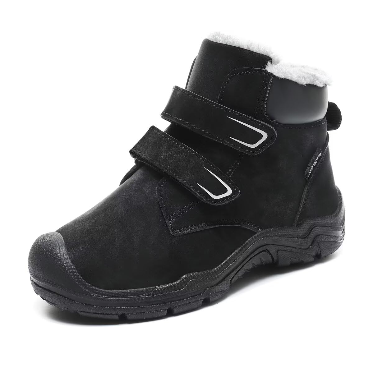 Zonkacen Kid's Water Resistant Leather Fashion Solid Warm Snow Boots for Winter Outdoor Walking Running School Camping Hiking Trekking Snow Sport Black Big Kid 3