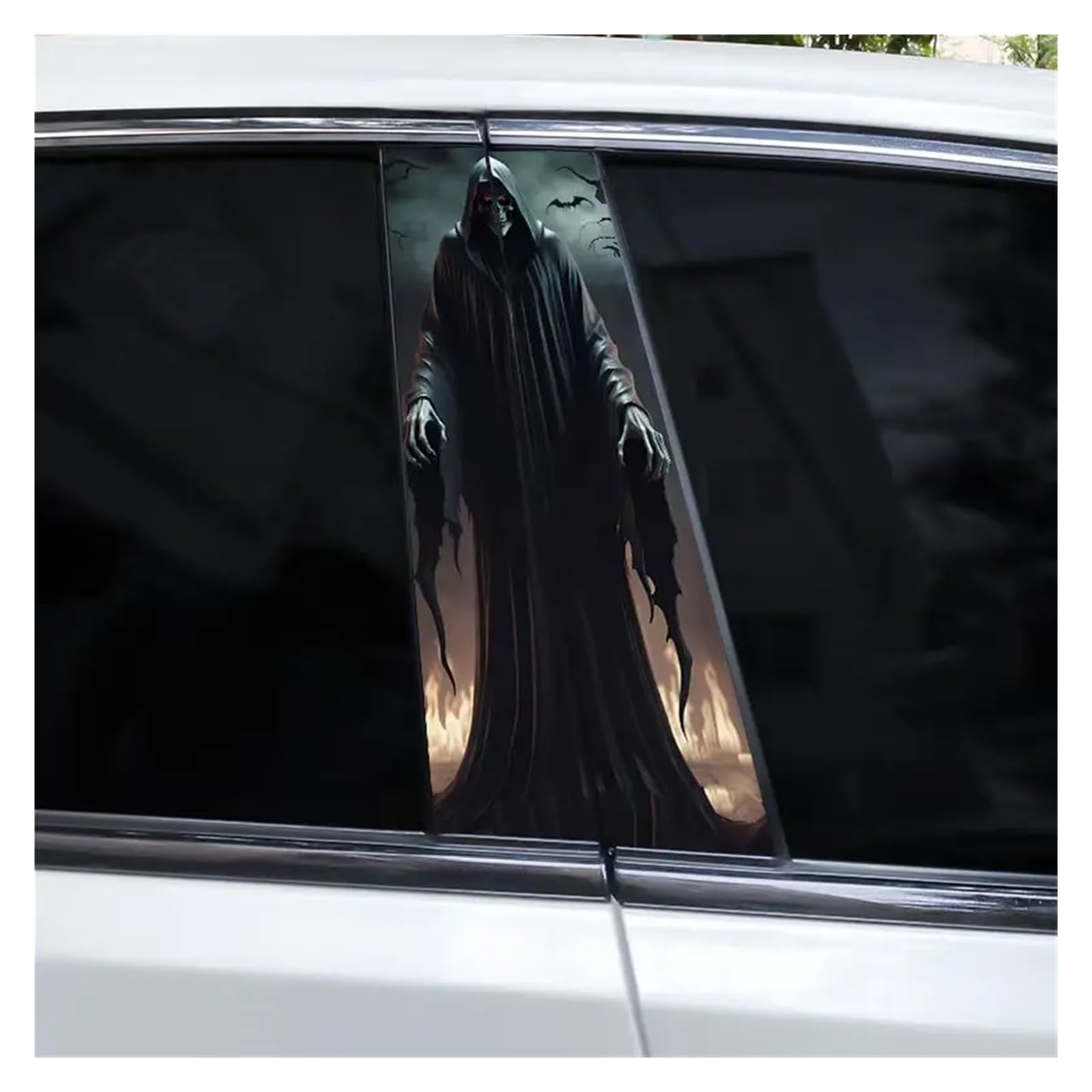 Car Side Decals 2pcs Horror Skull Car Stickers Center Column Decal DIY Decoration Door Pillar(Style L)