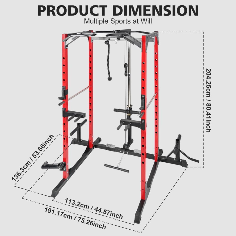 Heavy-Duty Steel Power Cage with Adjustable Safety Bars, Pull-Up Station, and Cable Crossover System for Home Gym Training
