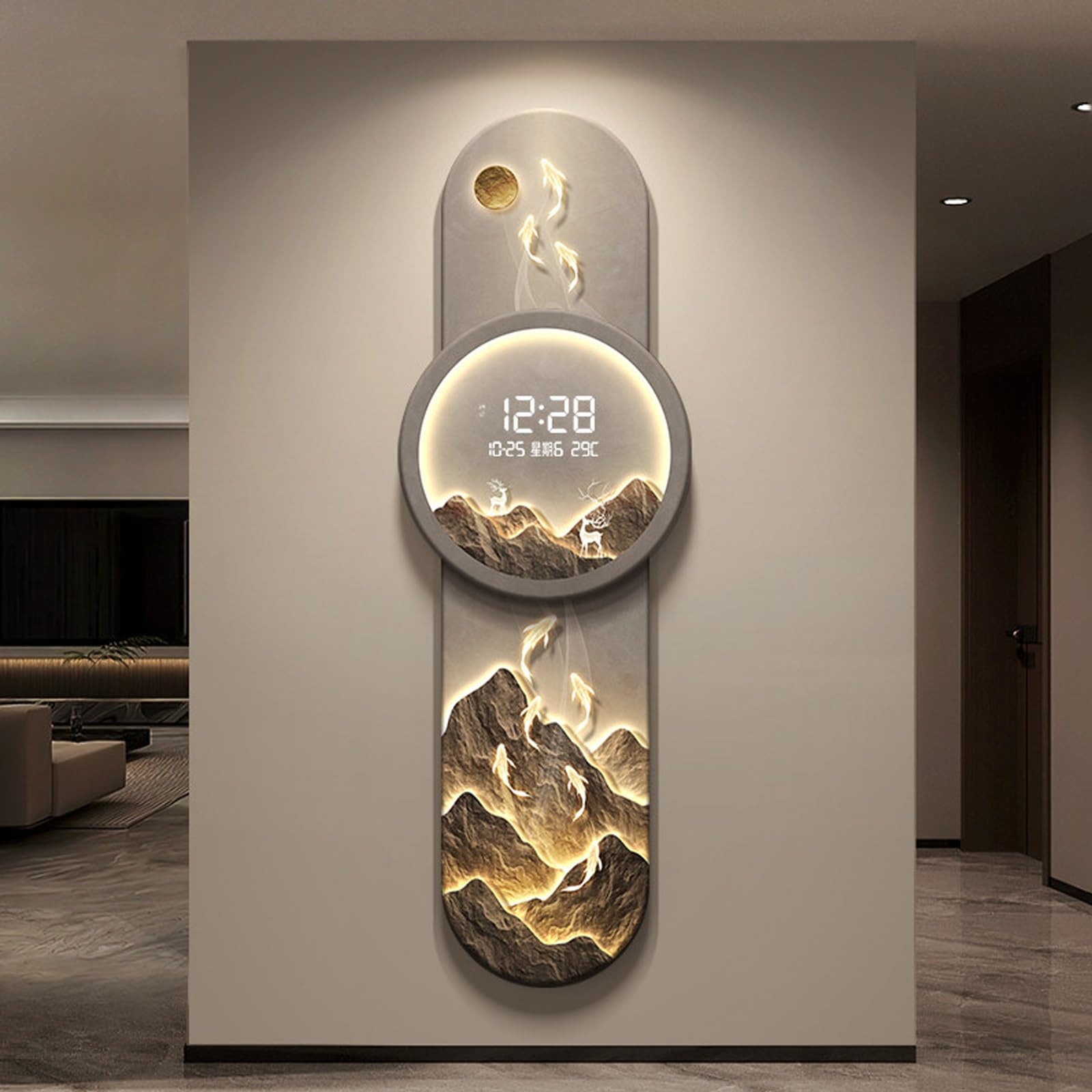 ITOSUI Multifunctional 3D Wall Clock with LED Light,Entryway Decorative Creative Wall Hanging Painting Modern Art,Silent Non Ticking,for Living Room Bedroom Dining Room(Gray A,19.7 * 59")