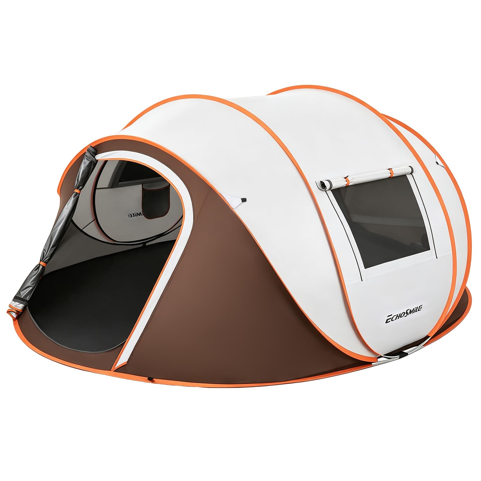 EchoSmile Pop Up Tent 4-6 People, Pop-Up Tent Waterproof with 2 Ventilation Windows, Family Tent & Camping Tent for Picnic, Hiking and Outdoor Activities, White & Brown