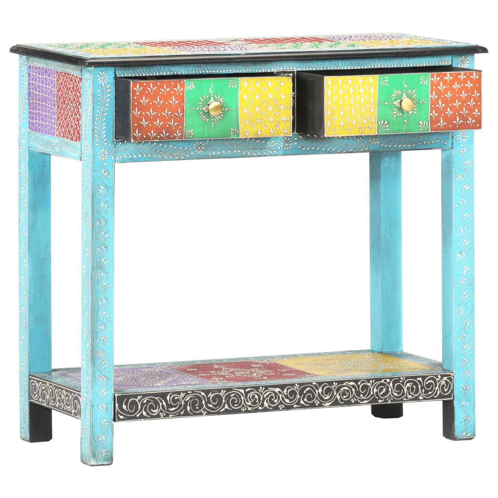 Homgoday Mesa Consola Pintada a Mano Madera Maciza de Mango 80x35x75 cm Mesas auxiliares de salón,Mesa Consola Recibidor Mueble de Entrada Estrecha Clásica,para SalÓn, Entrada, Pasillo