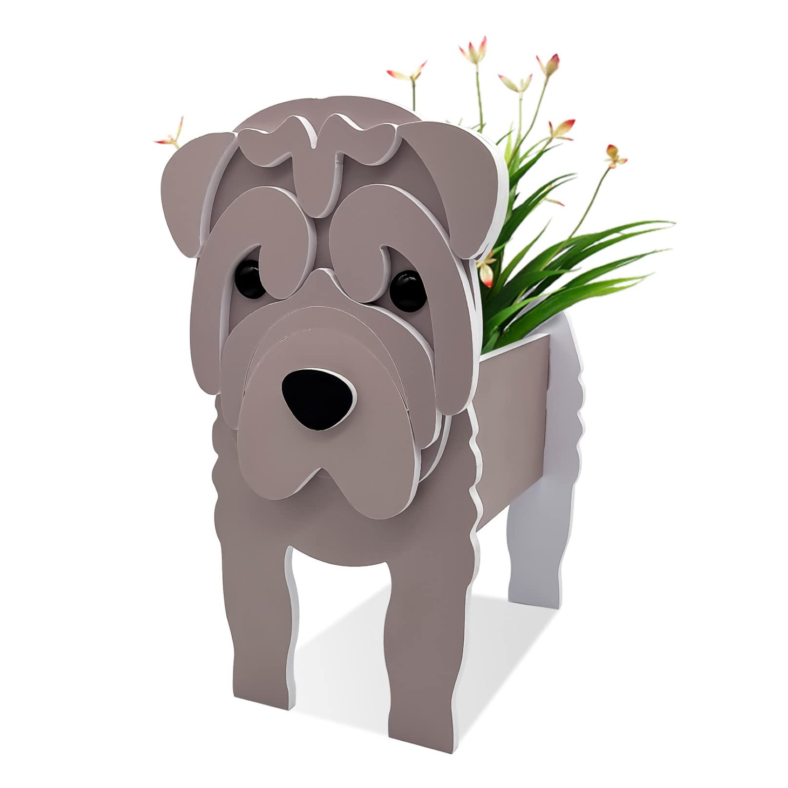 TTiiLoe Cute Dog Planter, Sharpei Plant Pots, PVC Herb Garden Flower Pots, Dog Cartoon Shaped Plant Container Holder, Gifts for Pet Lovers, 43x25cm/16.92x9.84in