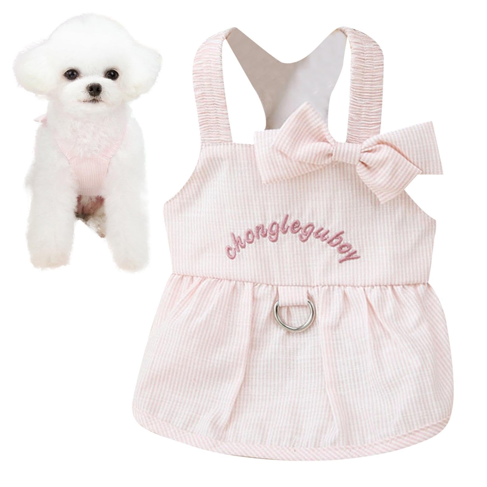 Ropa para Perros Pequeños Niña Verano,Vestido De Verano para Perros, Vestido de Fiesta de cumpleaños de Boda para Perros, Vestido para Perro con Lazo, Hebilla con cordón, Trajes de Perro a Rayas para