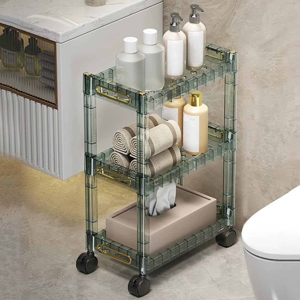 asdchZen 3-Tier Acrylic Rolling Cart - Mobile Kitchen & Bathroom Storage Trolley For Snacks Vegetables And Fruits - Utility Rack In Green