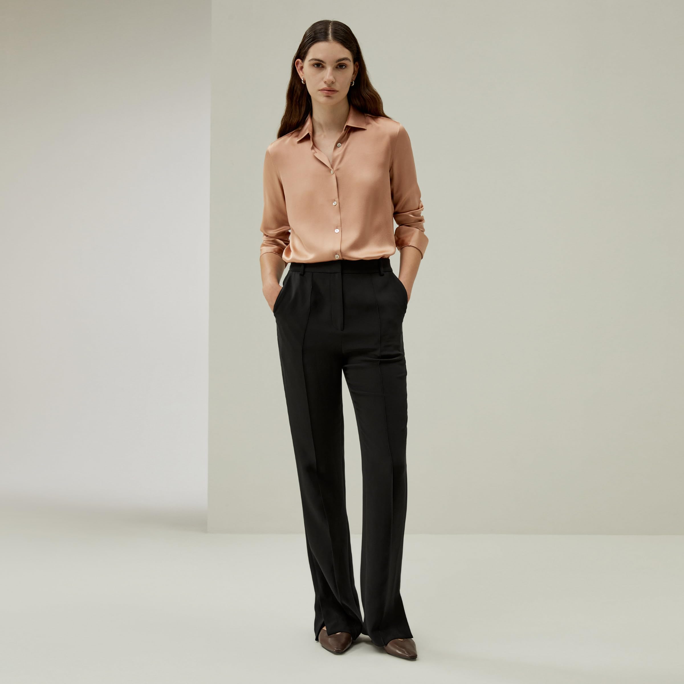LilySilk Damen Reine Seidenbluse Klassische Maulbeerseiden Bluse mit Muschelknopfverschluss und Minimalistischer Knopfleiste für den Alltag