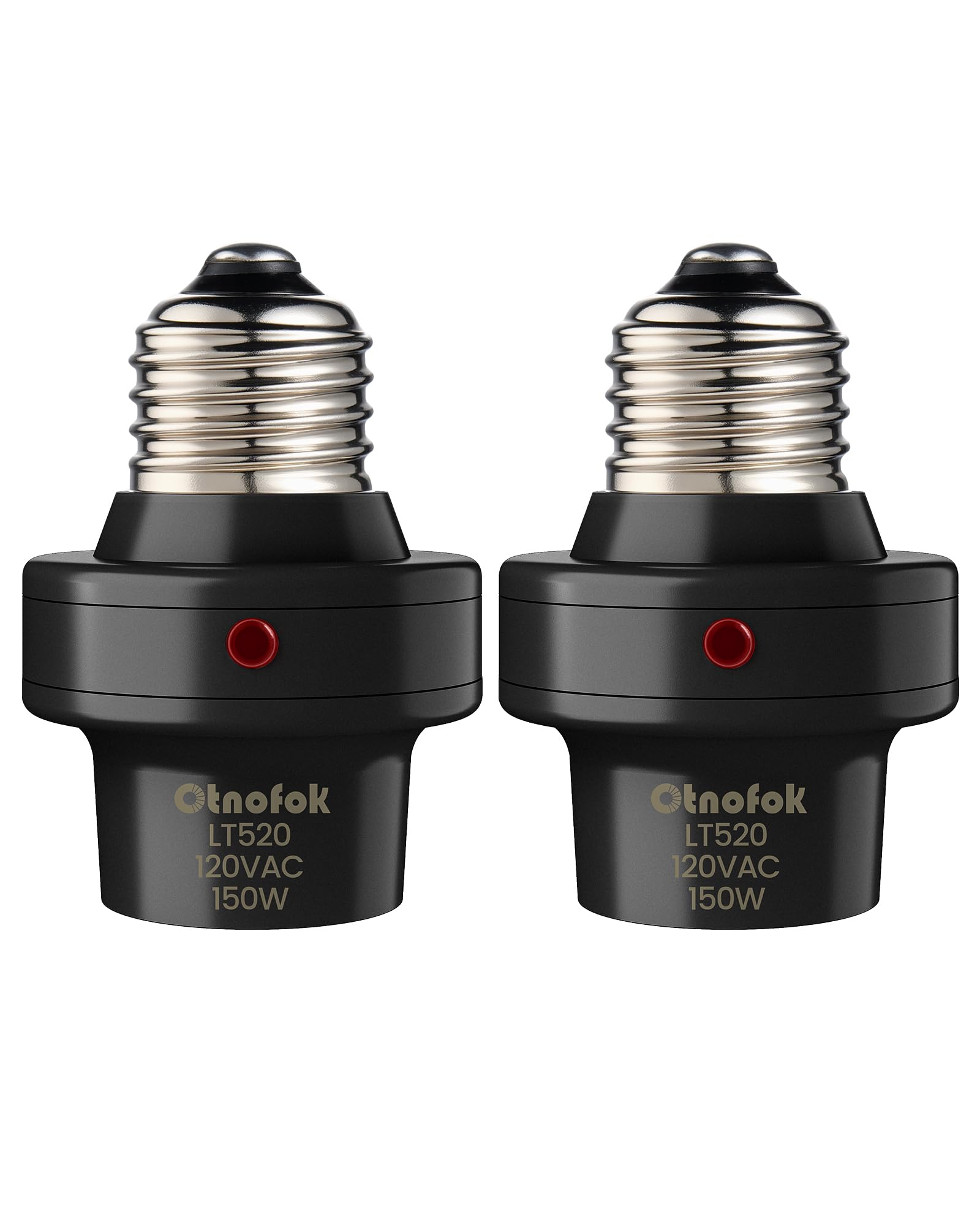 otnofok Light Sensor Socket, E26/E27 Light Bulb Socket, Automatic Dusk to Dawn Photocell Sensor with 300° Adjustable Angle for Outdoor Lighting in Porch, Garage, and Wall Lights, Black, 2 Pack