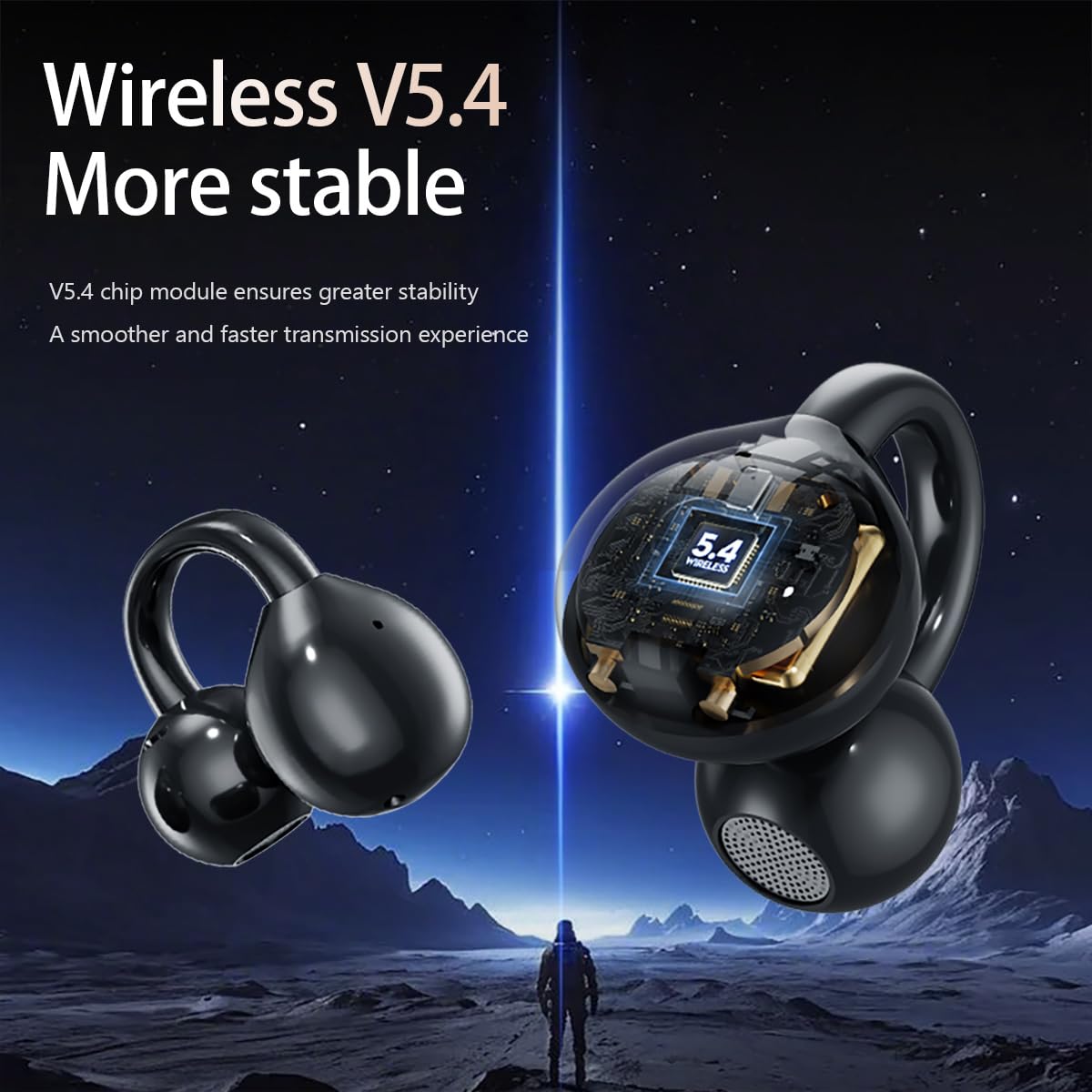 Słuchawki Bluetooth z klipsem na ucho, Bluetooth 5.4, słuchawki sportowe z otwartym uszem, wodoszczelne IPX5, cyfrowy wyświetlacz LED, typ otwarty, odpowiednie do uprawiania sportu, fitnessu