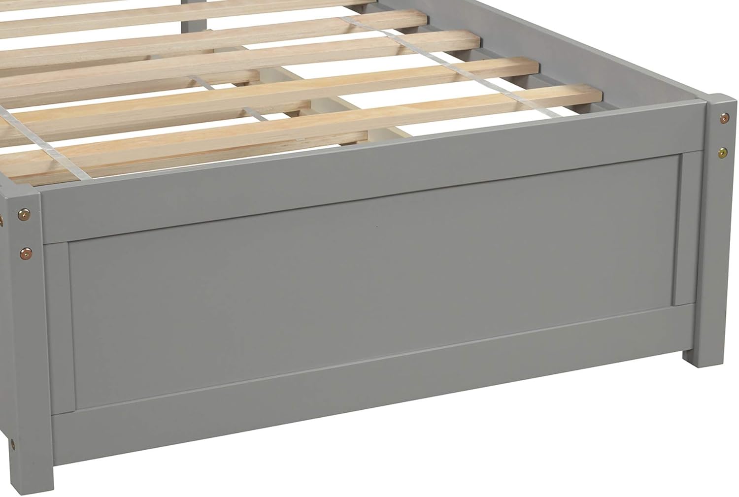 P PURLOVE Twin Size Platform Bed with Headboard Wood Bed Frame with Trundle Bed (Gray)