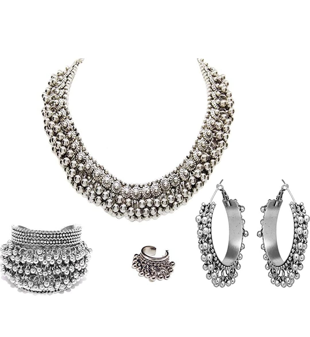 handicraft shop 369 Afghani Traditional German Silver Oxidised Ghungroo Choker Necklace with Hoops Earring Jewellery Set for Women. (B09MWN6KYS) Amazon Price History, Amazon Price Tracker