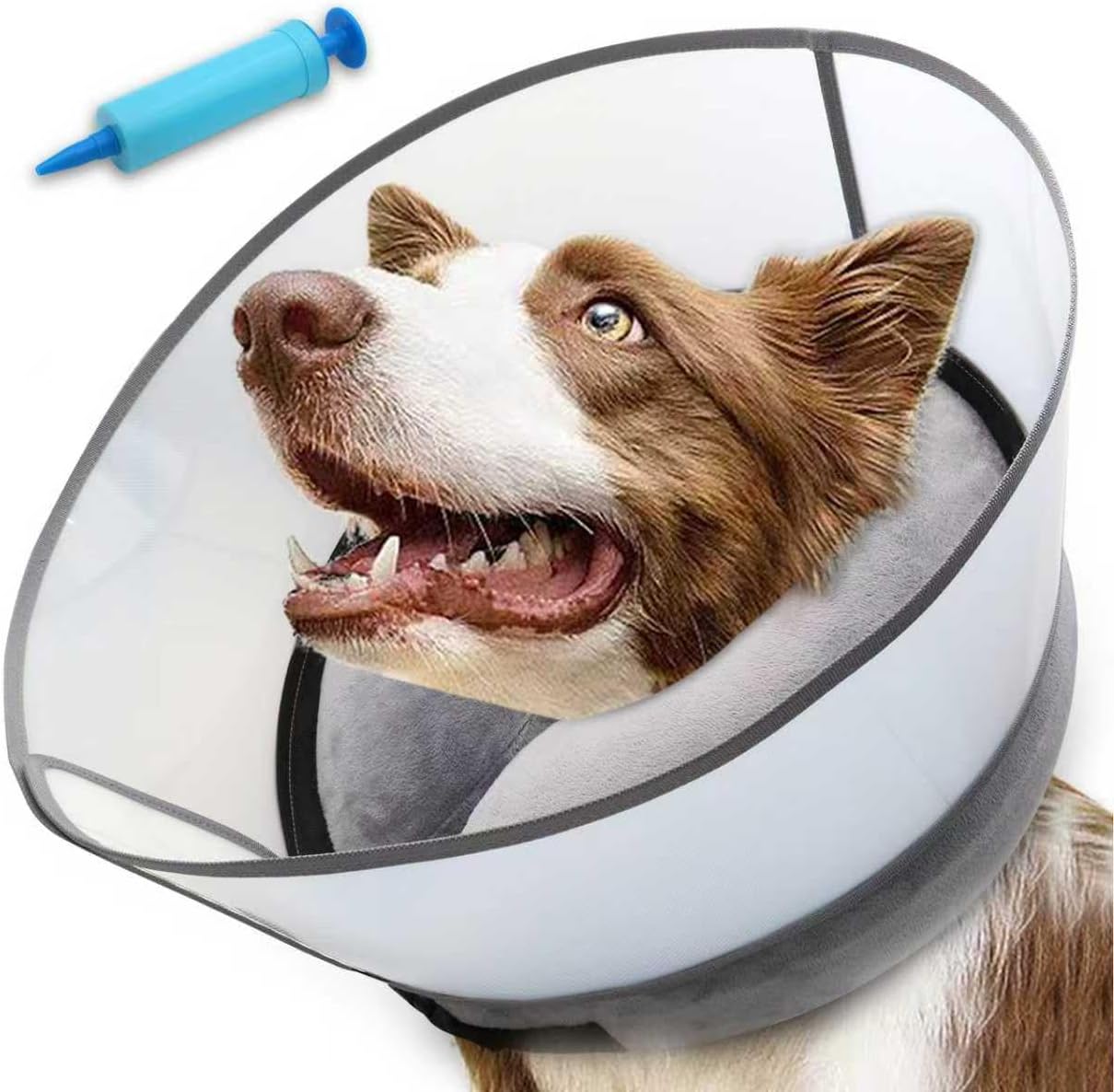 2-in-1 Upgraded Inflatable Dog Cone Collar with Detachable Anti-Licking Shield, Soft Adjustable Elizabethan Collar for Dogs After Surgery (L, Grey) L (Neck: 15-18") Grey