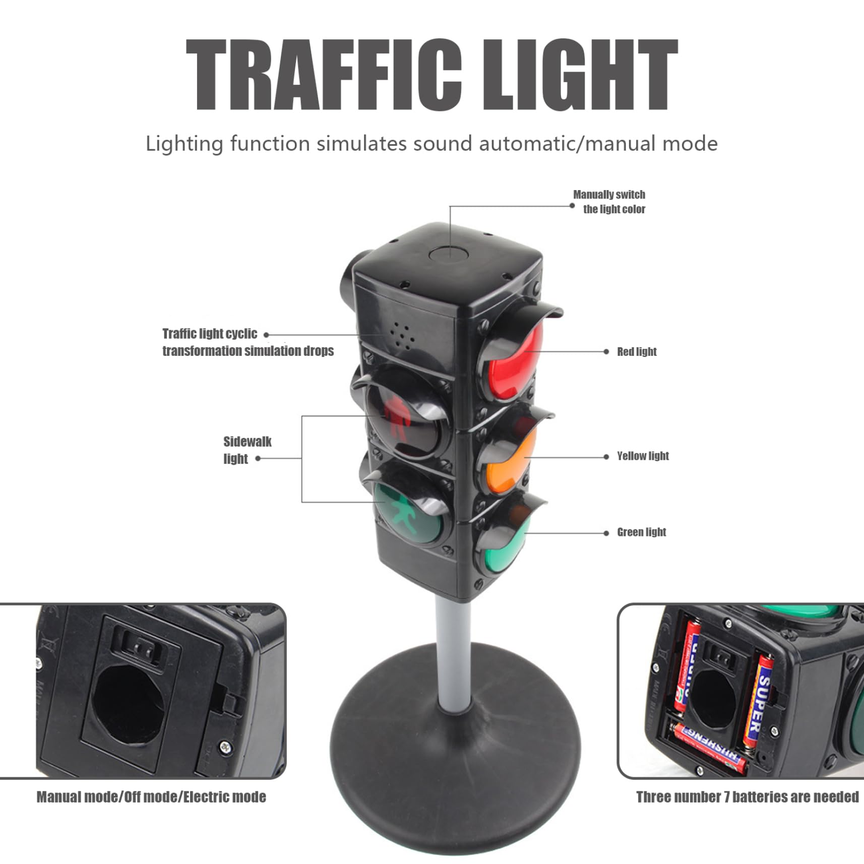 Semáforo de juguete de 27 pulgadas, luz de freno, modos manual/automático, lámpara de semáforo con luz y sonido, luces de tráfico realistas ajustables en altura, juguetes educativos, regalos de c