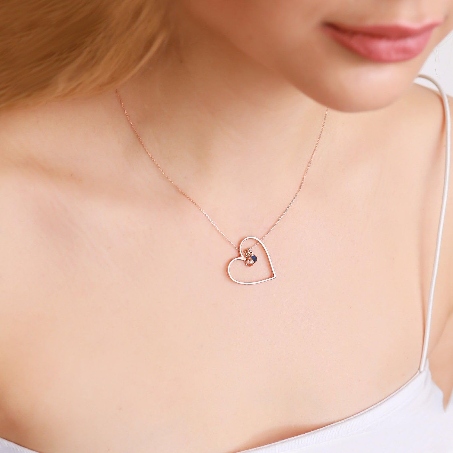Su misura cuore collana con pietra portafortuna, personalizzato argento novembre