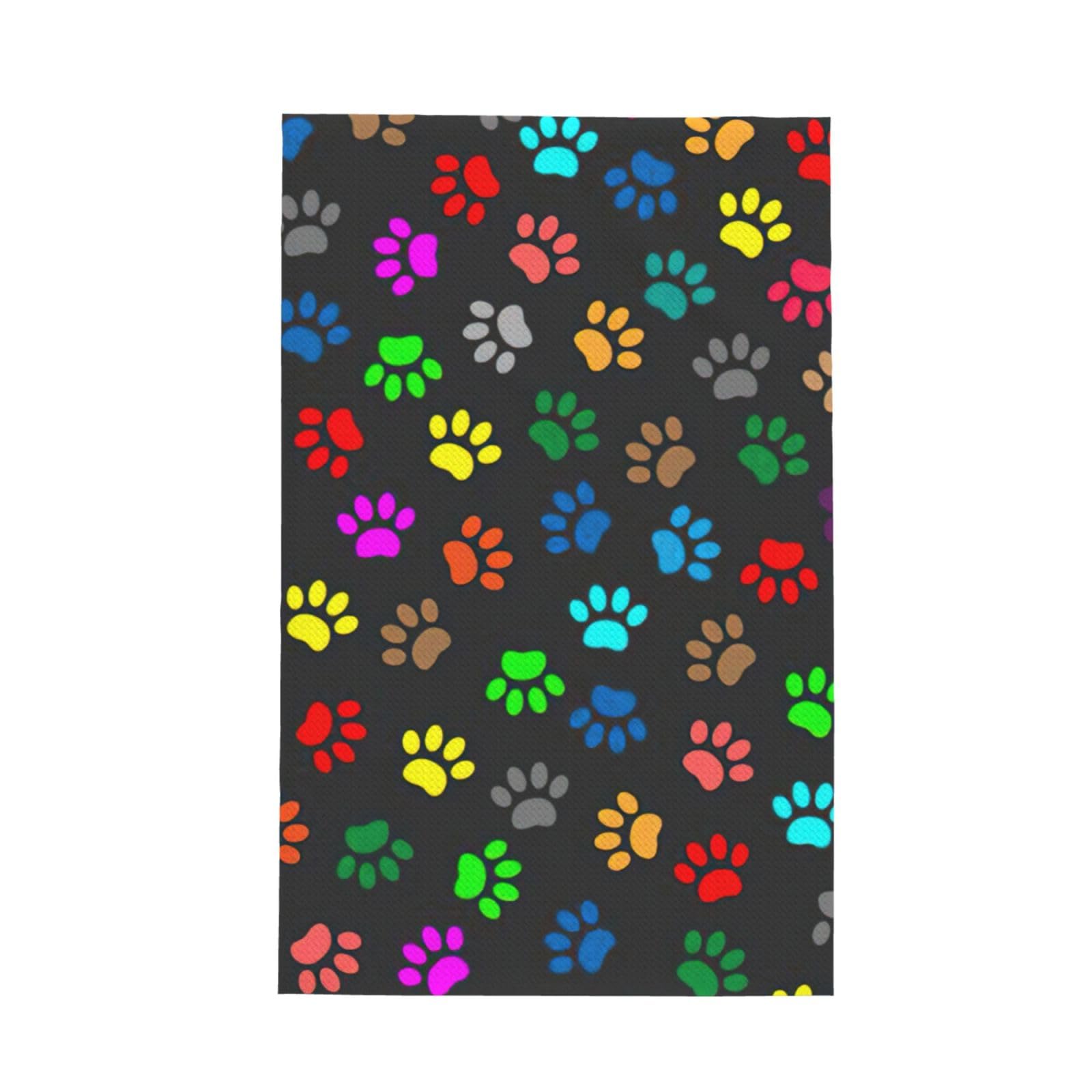 CKGODGF Colorful Dog Paw Print Black Print Absorbent Waffle Dishcloths,Kitchen Towels With Hanging Loops,Tea Towels.