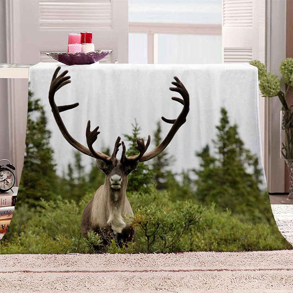 Couverture wapiti imprimé 3D en flanelle pour cocooning au salon