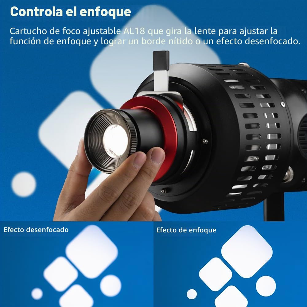 AMBITFUL AL-18 Pro Bowens Mount Spotlight Optical Snoot - Kit de fotografía | Compatible con luces LED LE200, LE300 SL60W, SL60II, SL100, 5 filtros de color, 24 Gobos