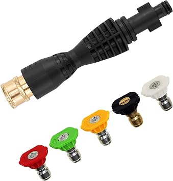 PWACCS Pressure Washer Gun Adapter Kit Power Washer Gun Fittings with 1/4" Quick Connect Socket 5 Spray Nozzles Include Compatible with Ryobi, Powerclean, Portland and Husky