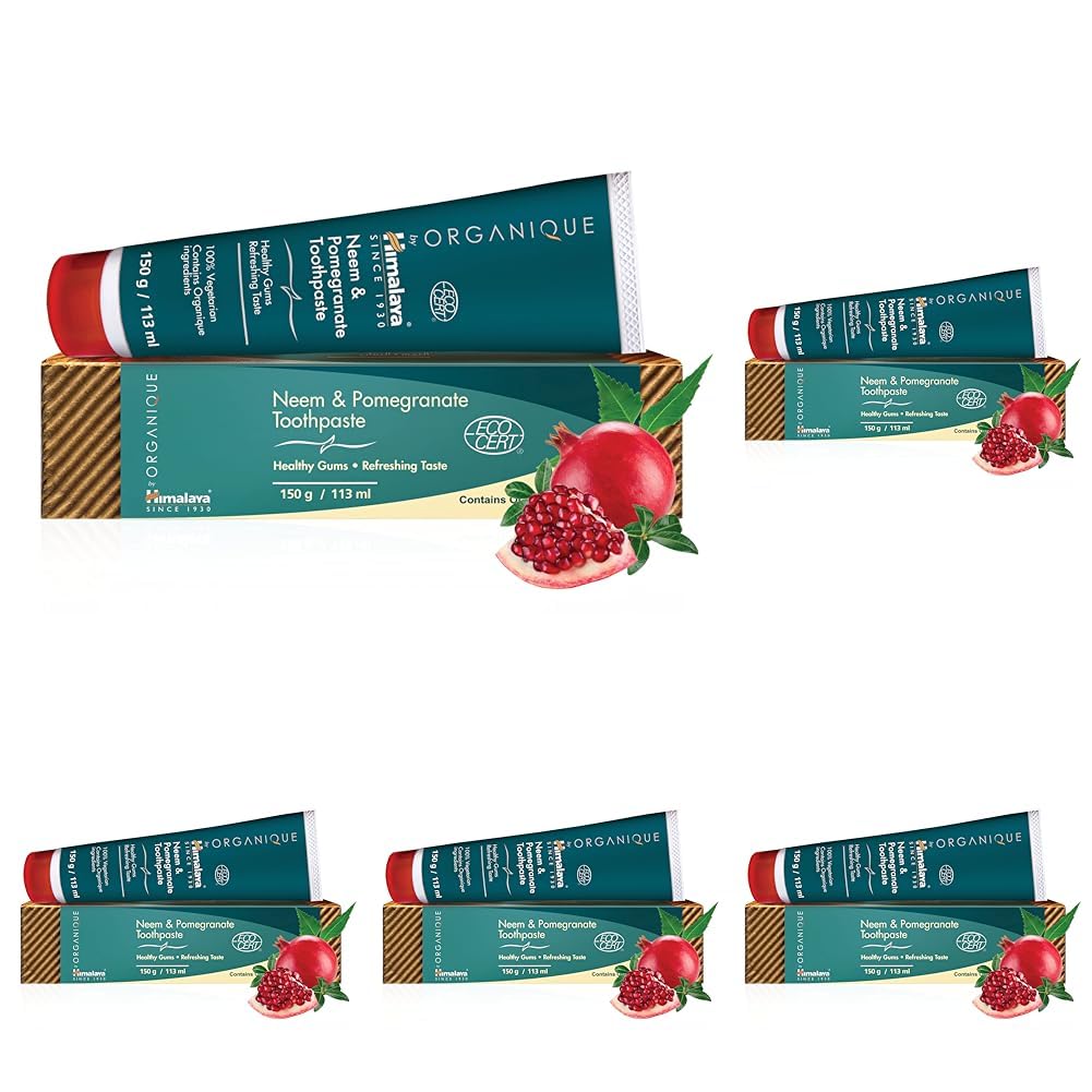 Himalaya Botanique Original Neem & Pomegranate Toothpaste, Fights Plaque, Brightens Teeth, Fluoride Free, No Artificial Flavors, SLS Free, Cruelty Free, Foaming, Mint Flavor, 150 g (Pack of 5)