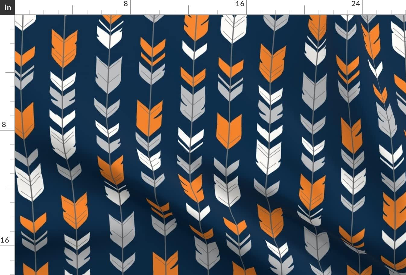 Spoonflower Fabric - Arrow Feathers Navy Orange Trendy Chevron Archery Gray Feather Printed on Upholstery Velvet Fabric Fat Quarter - Upholstery Home Decor Bottomweight Apparel