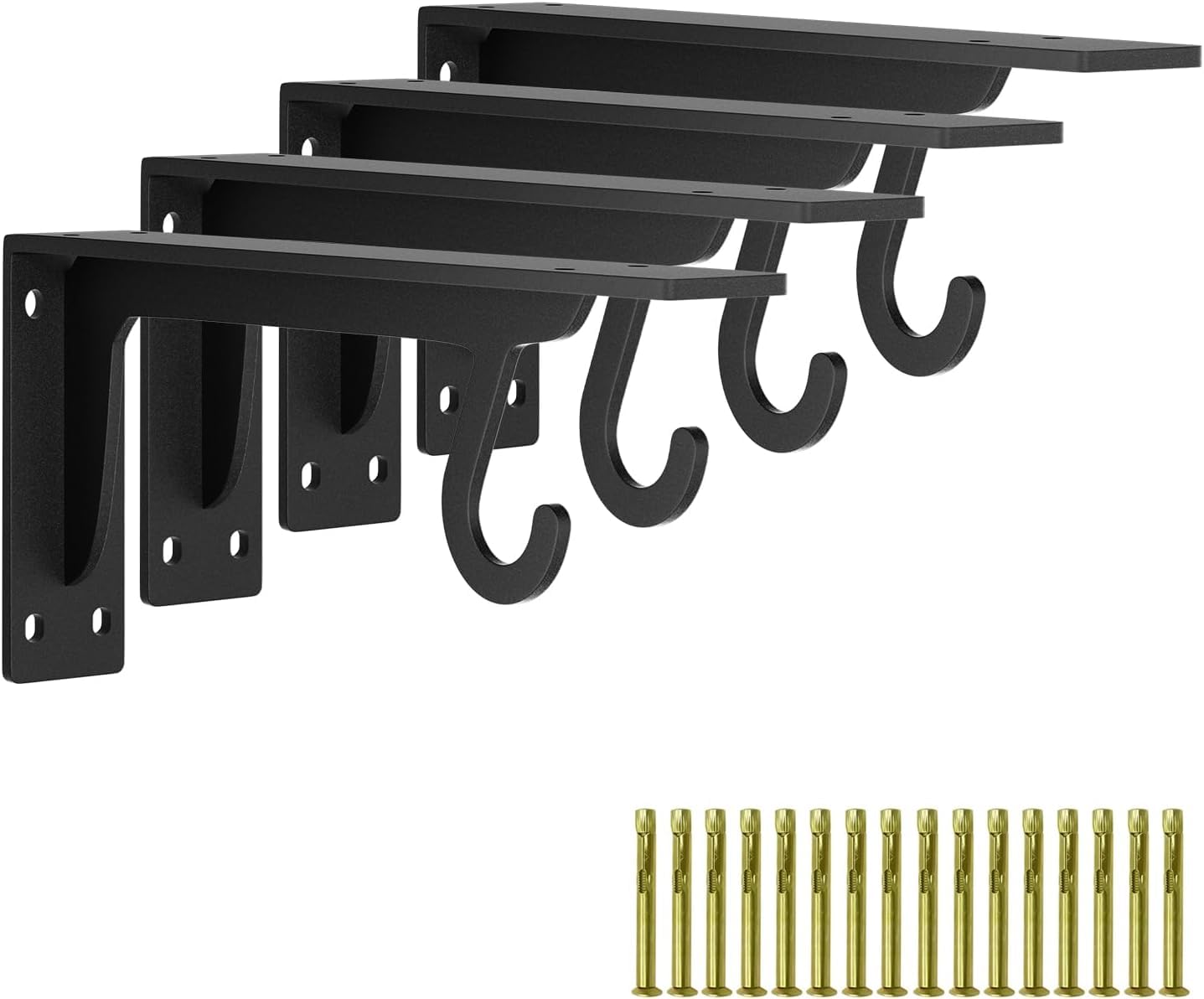 10 Inch Heavy Duty Closet Rod Bracket, 1/5in Thick Wall Mounted Closet Shelf Brackets with Rod Holder, Supports 400lbs, for Closet/Garage/Outdoor(4 pcs)