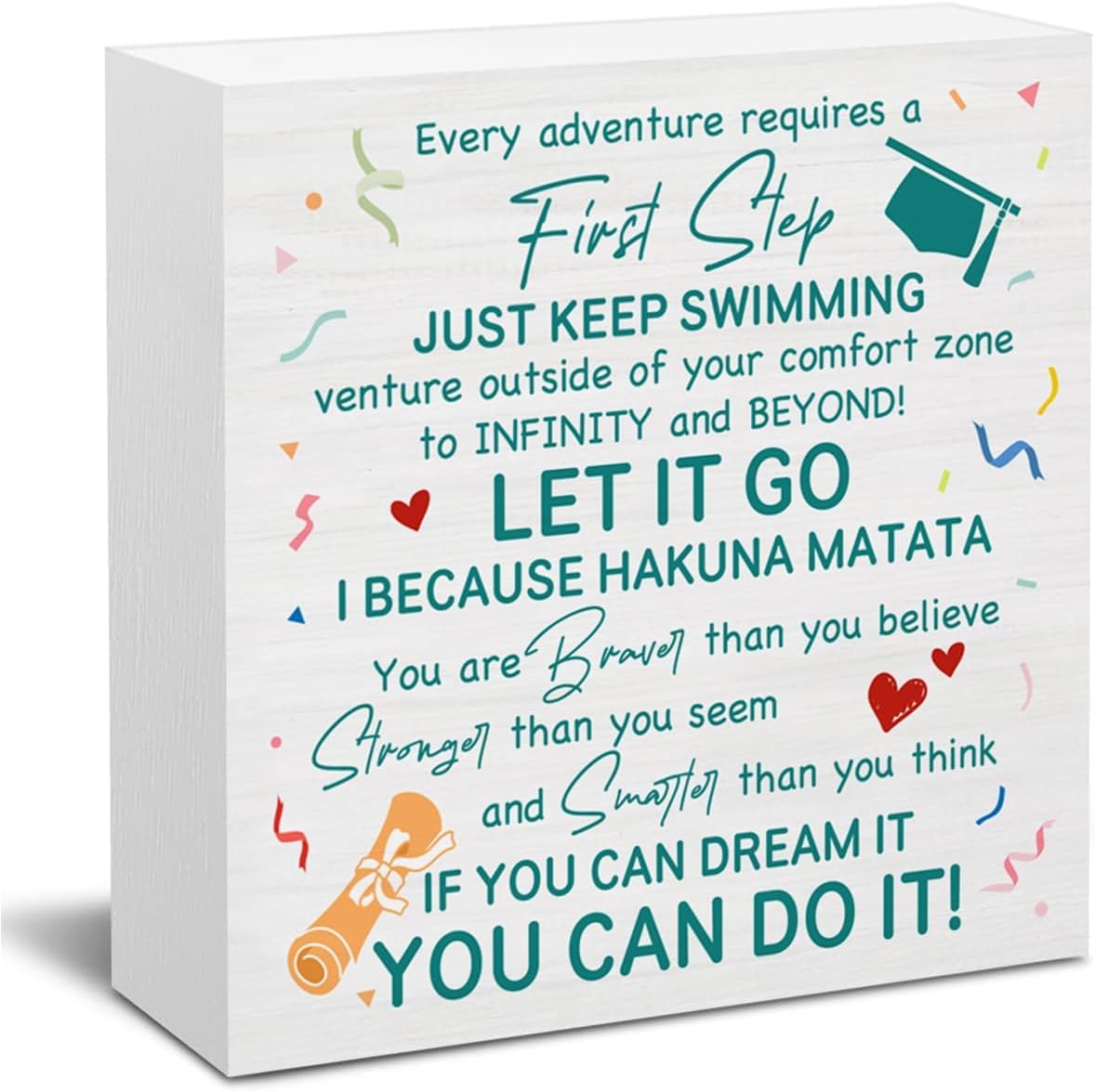 Graduation Box Sign 5x5 Inch Inspirational Desk Decor Wood Block