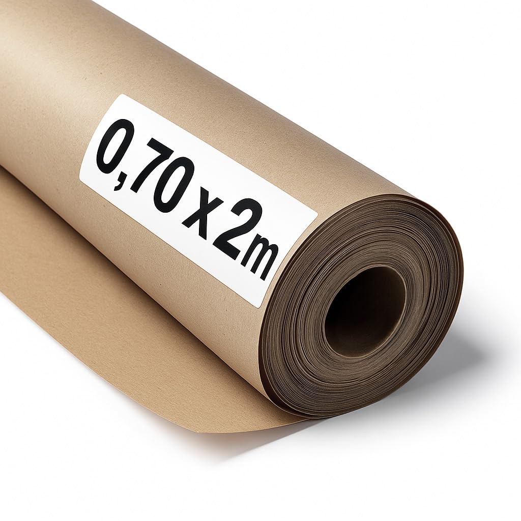 OFITURIA Naturbraunes Kraftpapier 70 g/m² – Rolle 0,70×2 m – Pack mit 3 Rollen – Recyclingpapier für Verpackungen, Basteln und Dekoration – Reißfest – Geeignet für Acryl- und Ölfarben