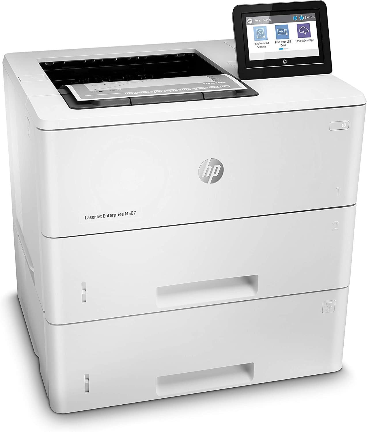 HP LaserJet Enterprise M507x 1PV88A, Stampante a Singola Funzione A4, Stampa Fronte e Retro Automatica a colori, 50 ppm, USB, Gigabit Ethernet, Wi-Fi, HP Smart, Display a colori da 10,9 cm, Bianca