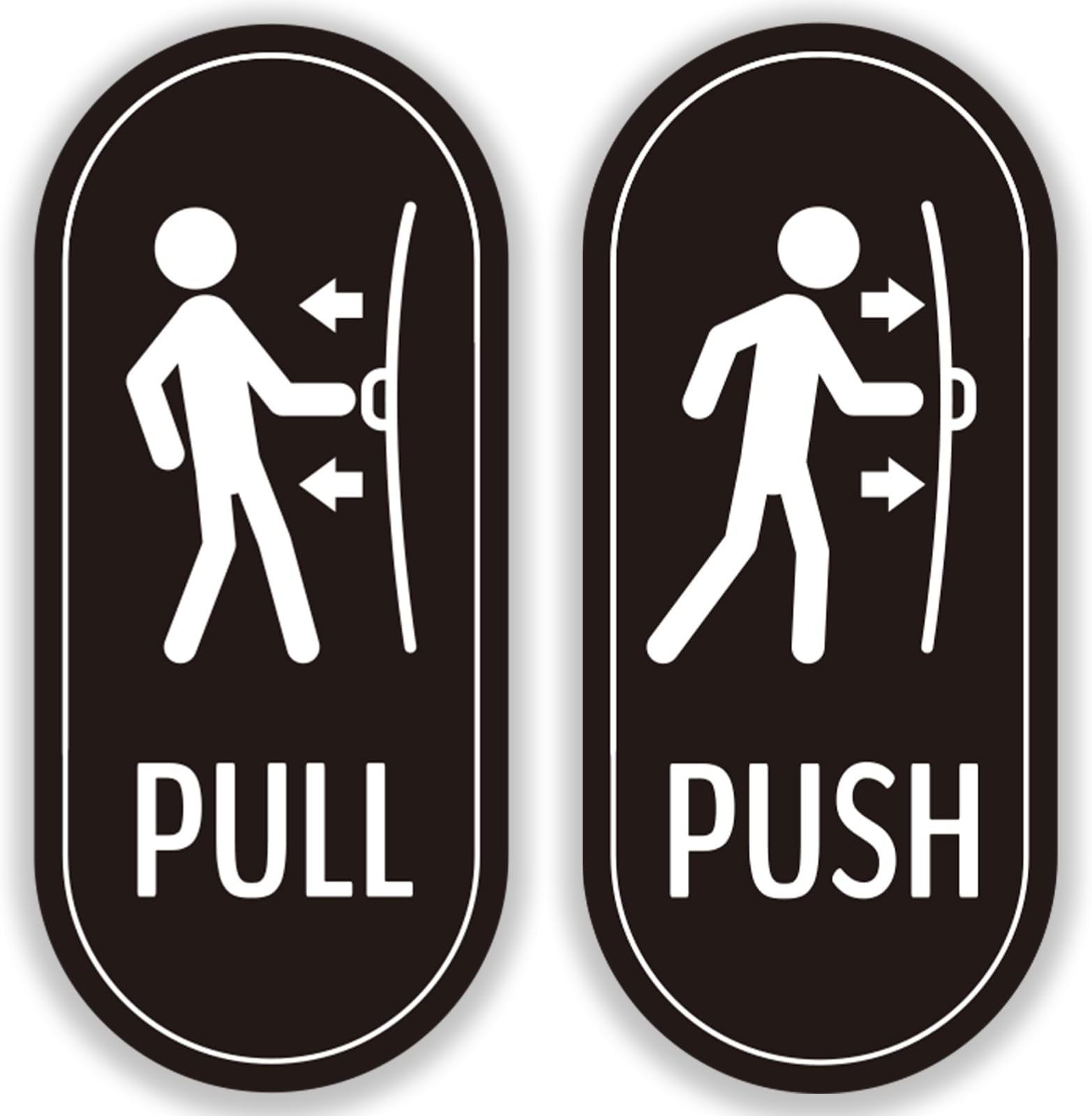Designer Push Pull Signs - 6 Pack, Vertical Decal Self-Adhesive, Black/White Vinyl Sticker for Glass and Other Side Doors in Business, Stores, Cafes, Shops