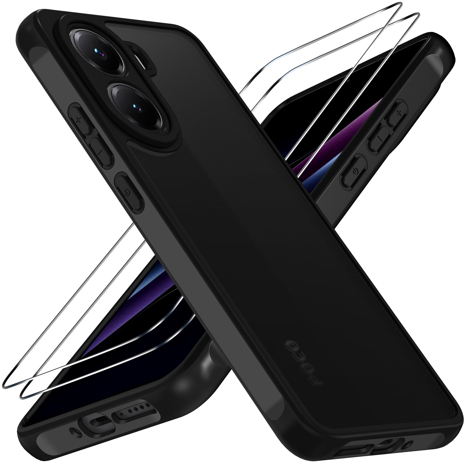 iVoler Cover Opaca per Xiaomi Poco X7 Pro 5G con 2 Pezzi Vetro Temperato, [Antiurto di Grado Militare] Custodia Traslucida Posteriore Anti-Impronte Anti-Graffio Rigida Sottile Case, Nero