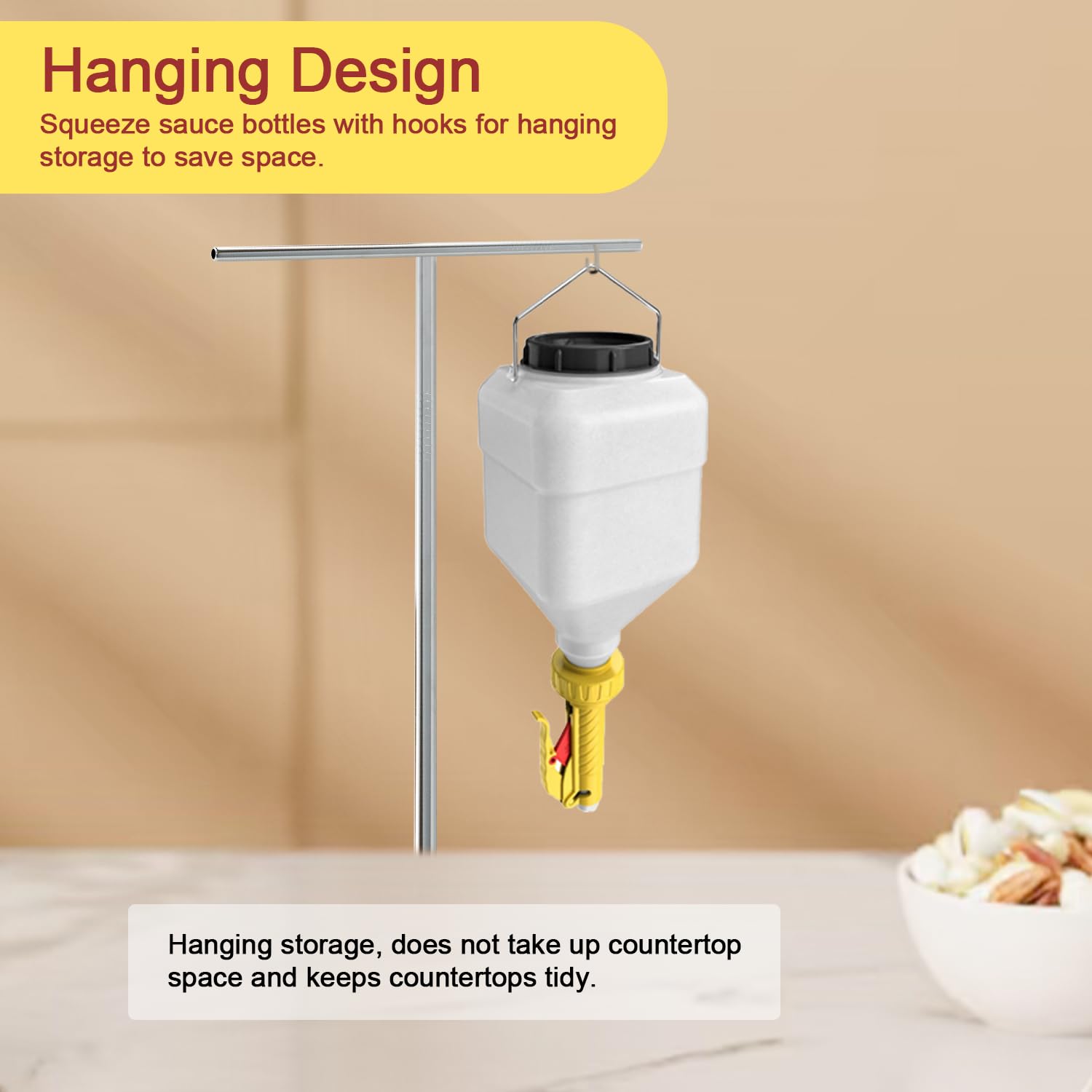 Dispenser di salse da appendere, 5,5 l, quadrato, ricaricabile, dispenser per condimenti