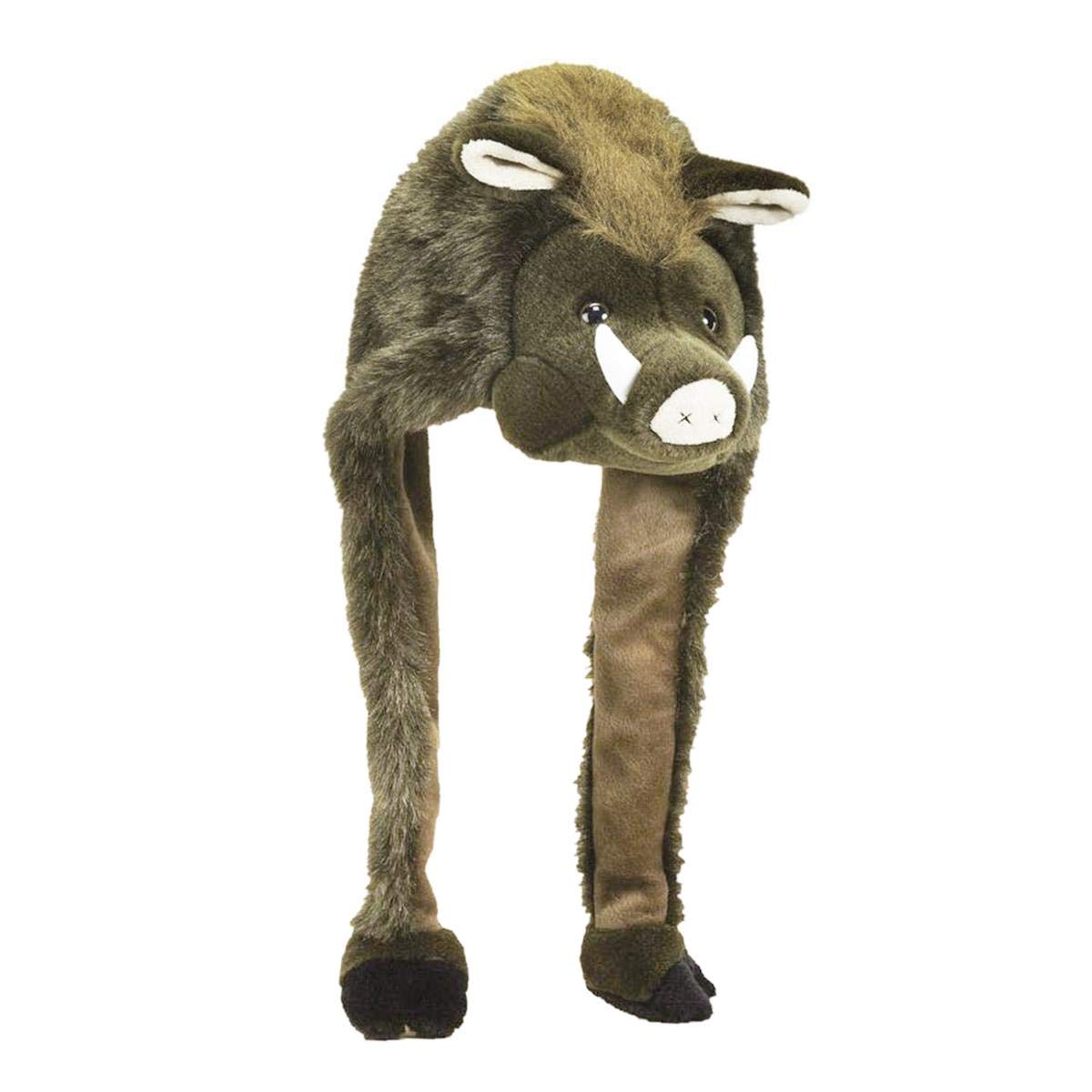 Wildsau Mütze/Wildschwein Tierplüschmütze aus Veloursplüsch für Erwachsene