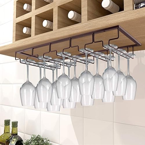 Miniatura 7 de MOCOUM Estante para copas de vino debajo del gabinete, soporte para copas de vino, soporte de alambre para copas de vino, colgador de almacenamiento