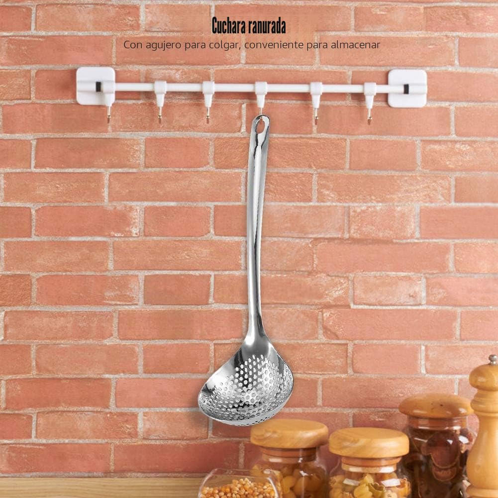 2 Piezas Espumadera de Cocina, Cucharas Ranuradas de Acero Inoxidable 304, Cucharón Colador Ranurado de 30cm con Agujero para Colgar, Cucharón Desnatadora para Cocinar, Freír, Escurrir, Colar