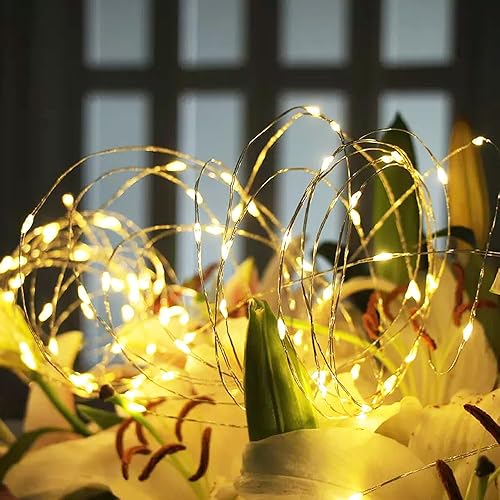 Miniatura 4 de BQZYX+ Paquete de 2 guirnaldas de luces USB alimentadas por USB, color amarillo cálido, 16.4 ft, 50 cuentas de lámpara LED, luces de Navidad, cadena