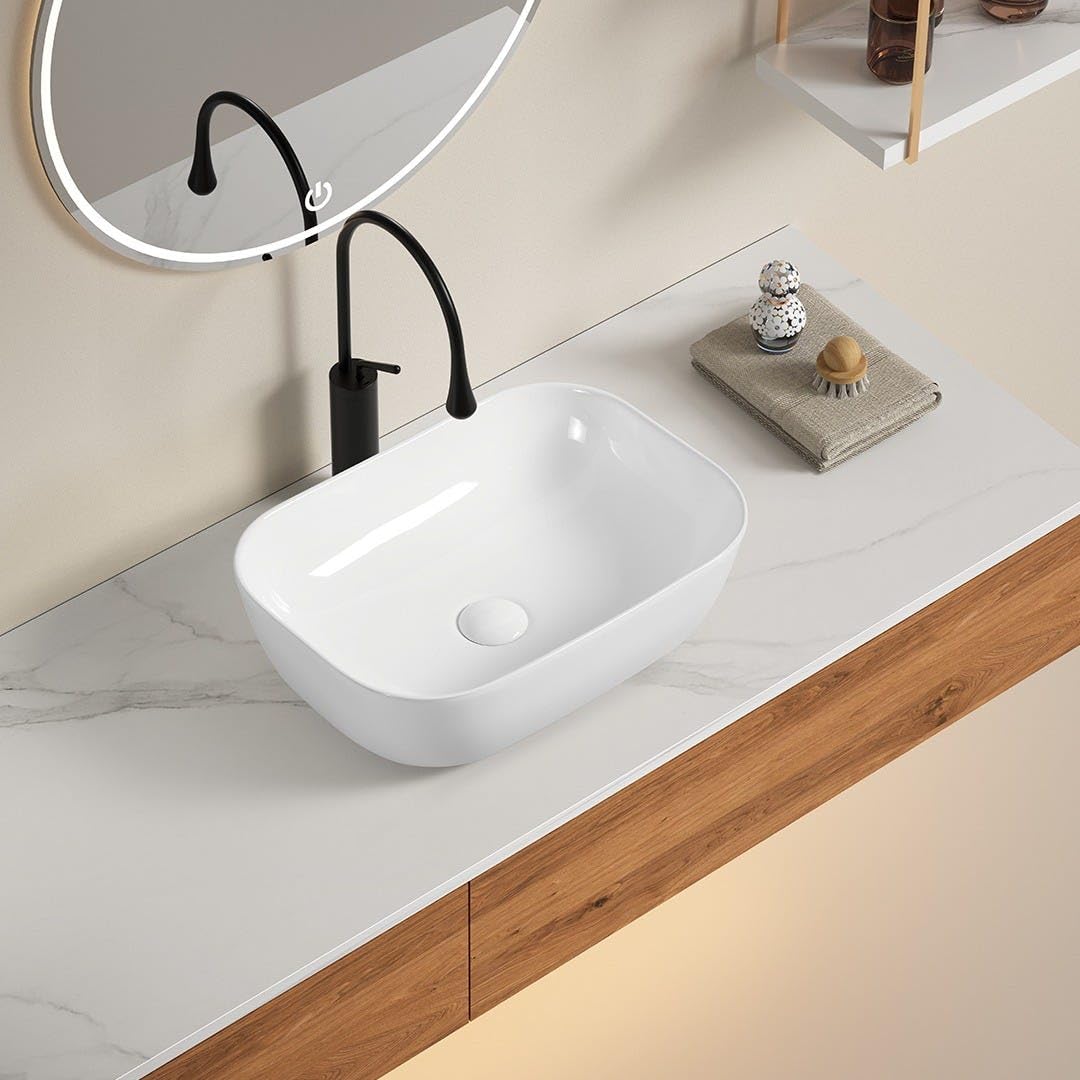 Kiamami Valentina - Lavabo da appoggio rettangolare con angoli smussati bianco