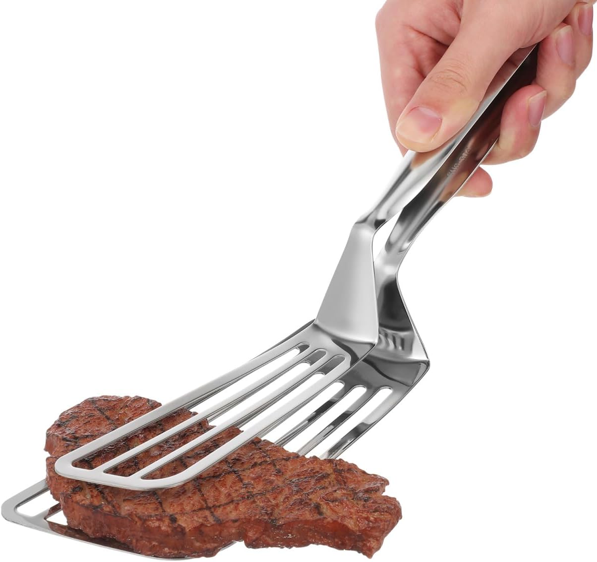Hemoton 13.38 Inch Stainless Steel Fish Frying Clamp and Steak Tong with Hollow Design for Easy Fat Drainage Heat Insulated Handle for Safe Grilling and Cooking