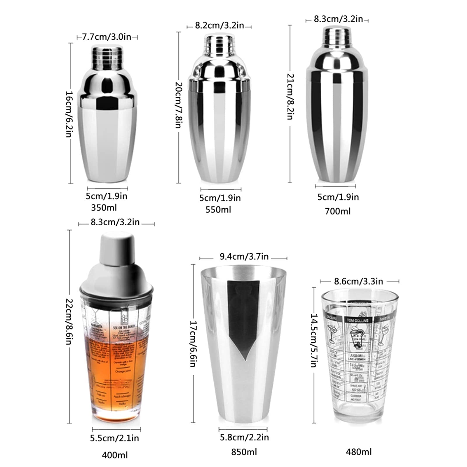 Mezclador de Vino Beber Shaker Cocktail Shaker Set Bartender Kit Martini Mezclador de Acero Inoxidable, Muddler, Cuchara de Mezcla, Jigger Barware Herramientas Coctelera(B)