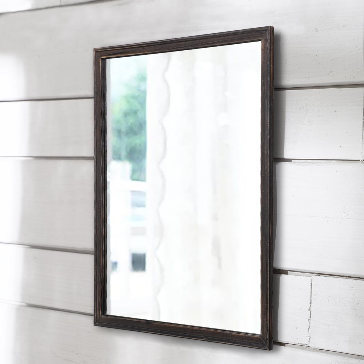 AAZZKANG Black Mirrors for Wall Large 65x45cm with Rectangle Wood Framed Retro Hanging Mirror for Bedroom Living Room Bathroom Entryway