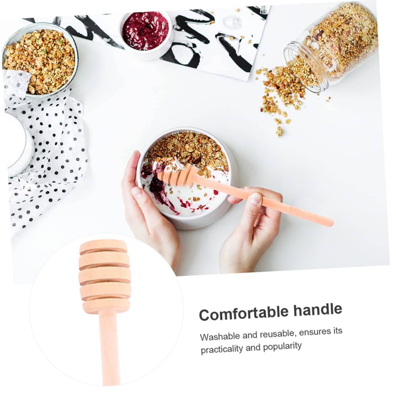 BEBEMOKO Lightweight Compact 20pcs Wooden Honey Stirring Stick for Creamy Foods Mixing