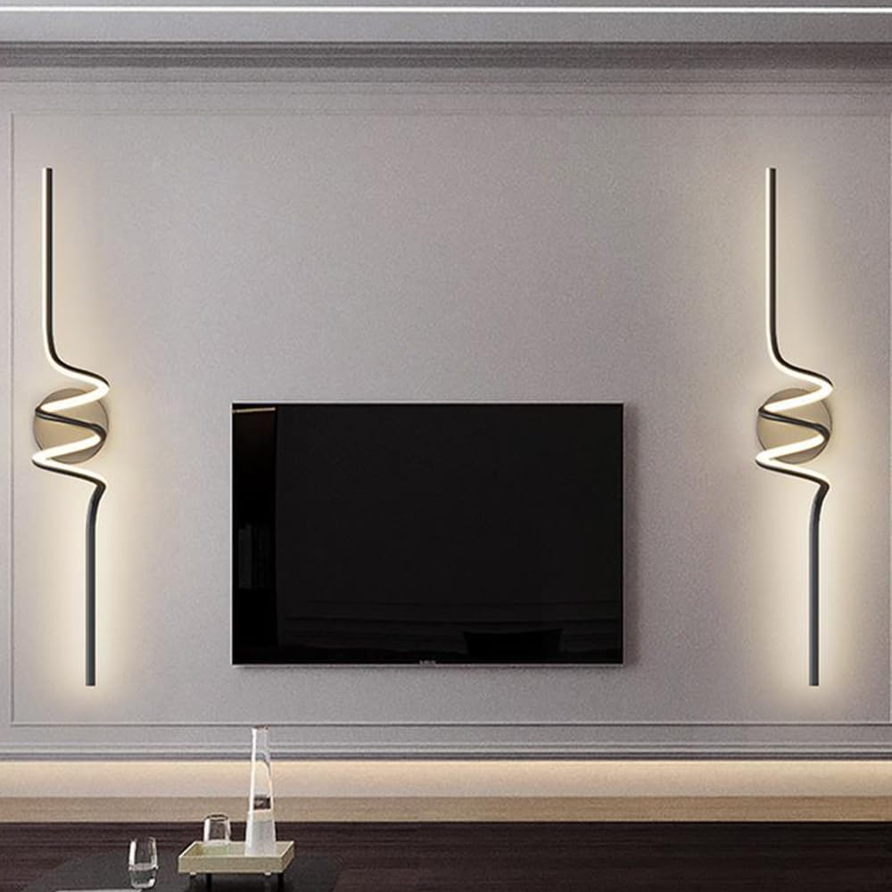 Nowoczesna czarna spiralna lampa ścienna, kinkiety LED do wnętrz, ciepłe światło 3000K, oświetlenie ścienne do schodów, salonu, sypialni, korytarza, połączenia i