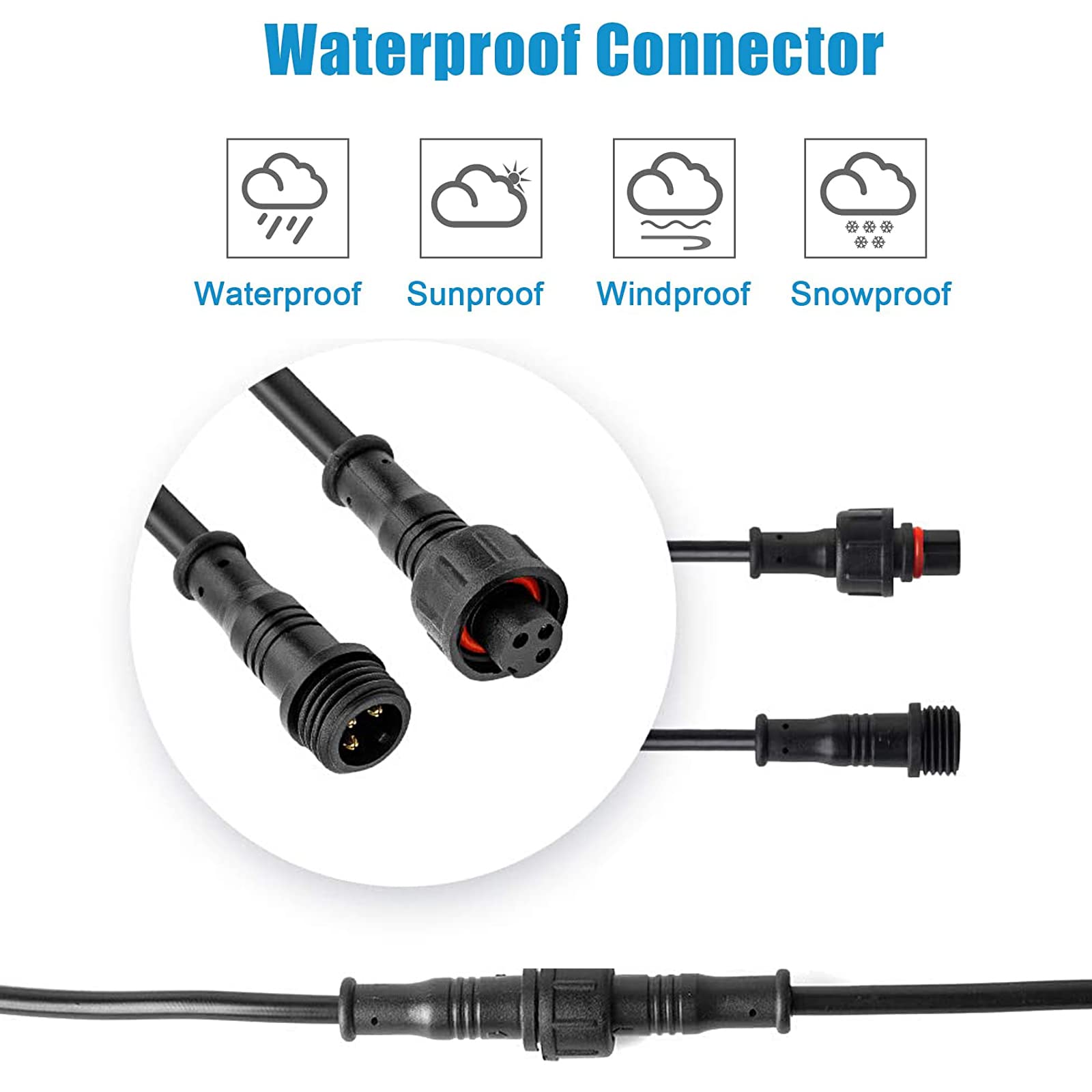 GZLFH Conectores estancos, 8 Pares de enchufes de 3 Pines, Conectores Impermeables IP65 con Cable de extensión 16AWG 20CM para focos solares, lámparas de jardín, Tiras de luz LED - 3