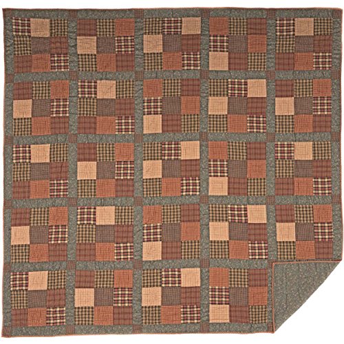 Vhc Brands Crosswoods Patchwork Cotton Primitive Bedding Pre-Washed King Quilt, Dark Olive Green #TOP13