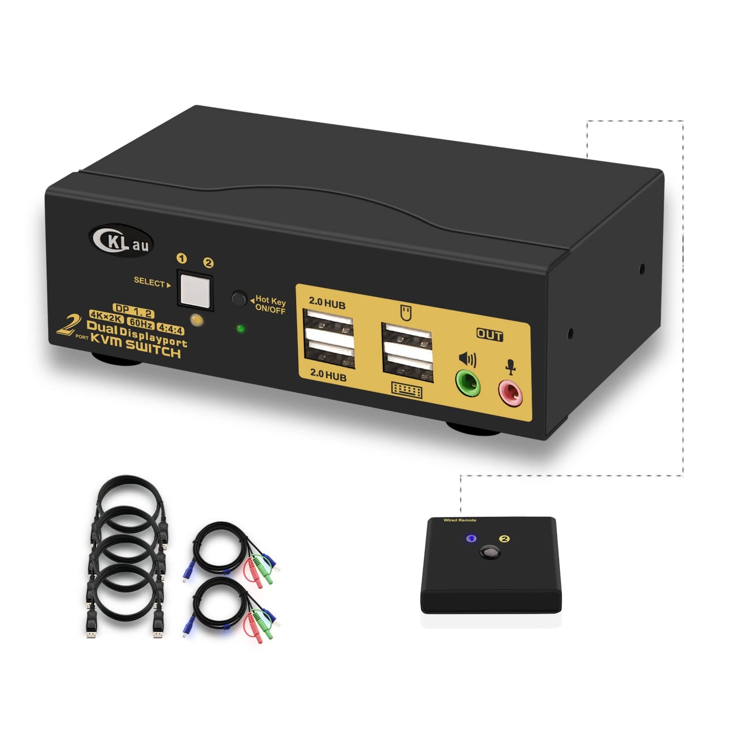 KVM Switch Dual Monitor Displayport, 2 Port 4K@60Hz DP 1.2 KVM Switch 2 Monitor with Audio Microphon