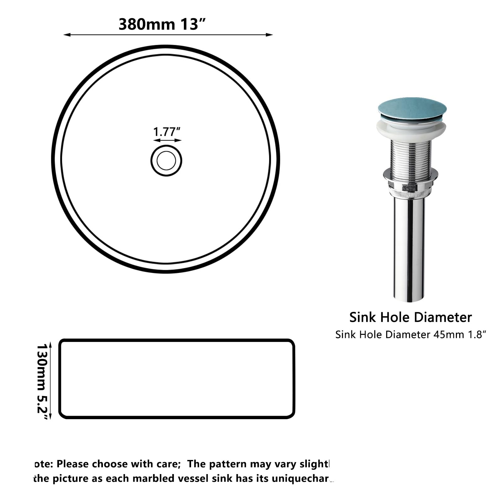 Lavabo de baño redondo azul – Lavabo de encimera de resina de piedra de 13 pulgadas con drenaje emergente, moderno lavabo de baño para el hogar y comercial