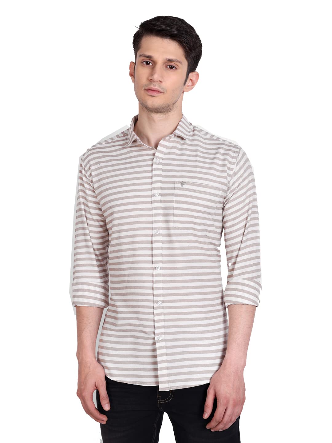 FILOSE Mens Wear Pure Cotton Striped Printed White::Grey Color Shirt (CHWS-020-L)
