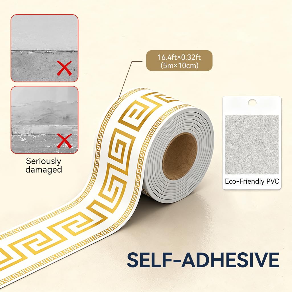 HASTHIP Wall Skirting Stickers - Golden Greek Key -2
