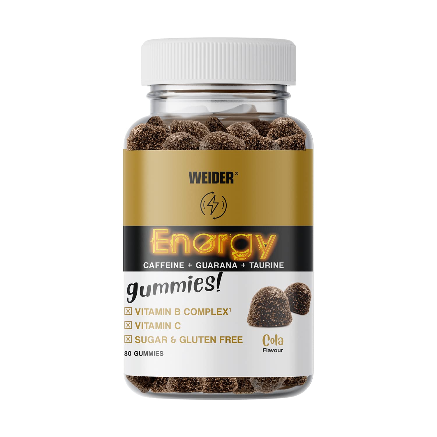 Energy Caffeine Gummies (80 Gums) Cola Flavour. Caffeine Gummies with Guarana, Taurine, Vitamin B and C. Sugar Free. Allergen Free. (10 Servings)