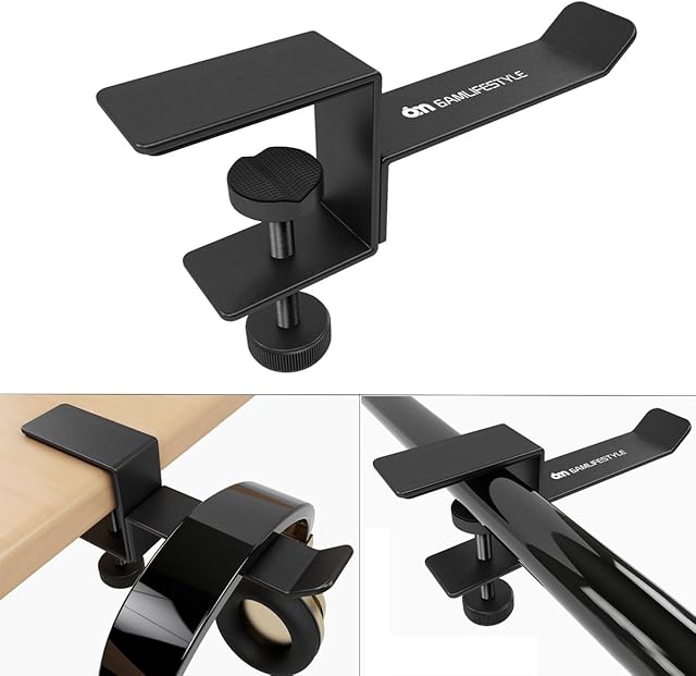 6amLifestyle Headphone Headset Holder Headphone Stand, Universal Metal Headphone Holder Hanger Clip with Adjustable Clamp for Computer Desk, Black