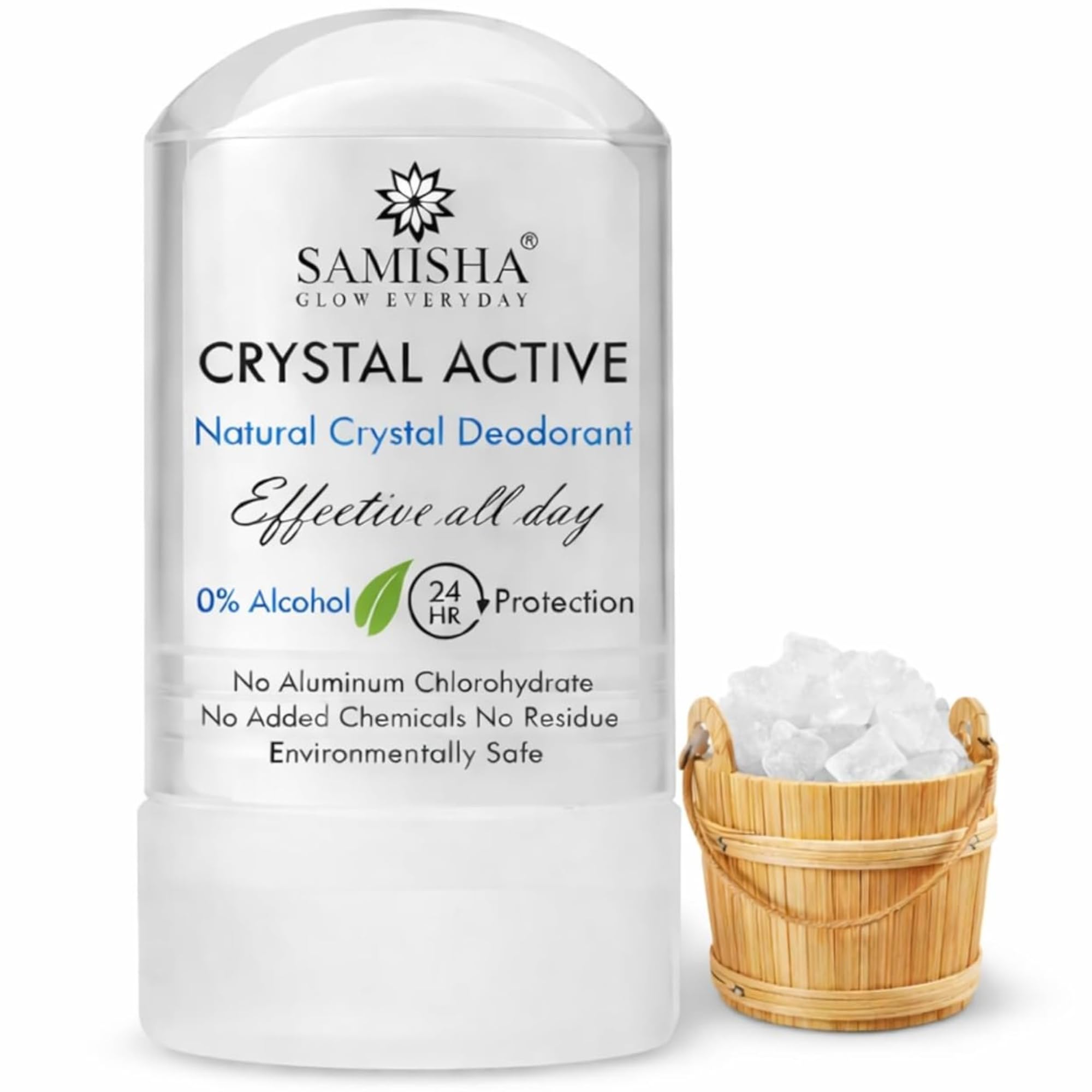 Natural Alum Roll-On Deodorant for Women & Men - Crystal Deodorant Roll On, Stone Deo, Long-Lasting, Unscented, 0% Alcohol, No Aluminum, Single Ingredient Underarm by Samisha